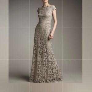 Tadashi Shoji Dress Embroidered Lace Off Shoulder Gown Wedding Taupe No Belt